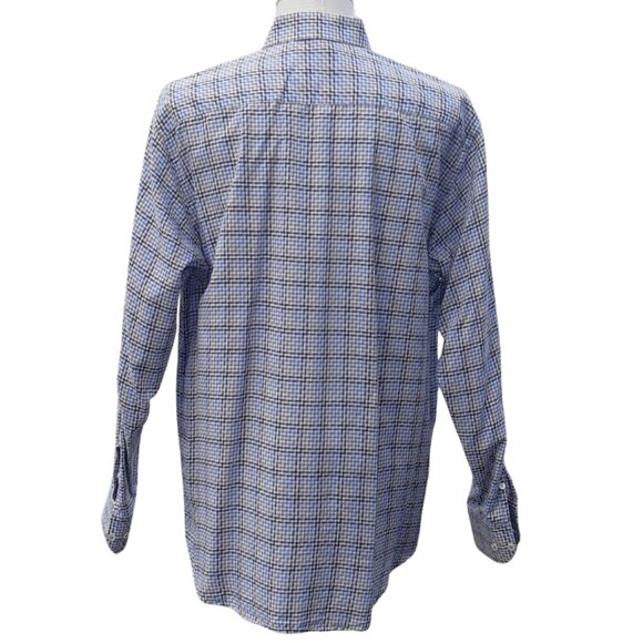 Bugatchi SZ 15.5 Classic Fit Cotton Men's Button Up Shirt- Blue, Tan and White - Picture 8 of 13